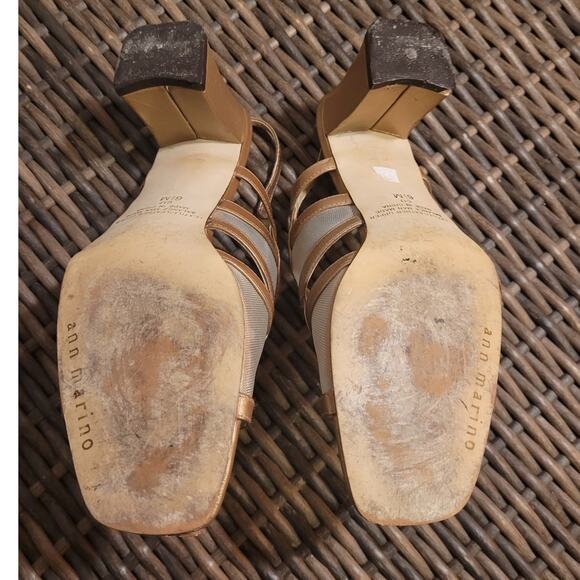 Ann Marino Bronze Nude Clear Mesh Strappy Sandal 6.5 Block Heel Quietlux Coastal - Picture 5 of 9